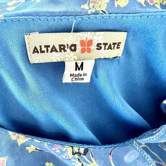 Altar’d State Sz Medium Baby Blue Floral Party Dress Ruffle Shoulder Sheer Lined - Picture 12 of 14